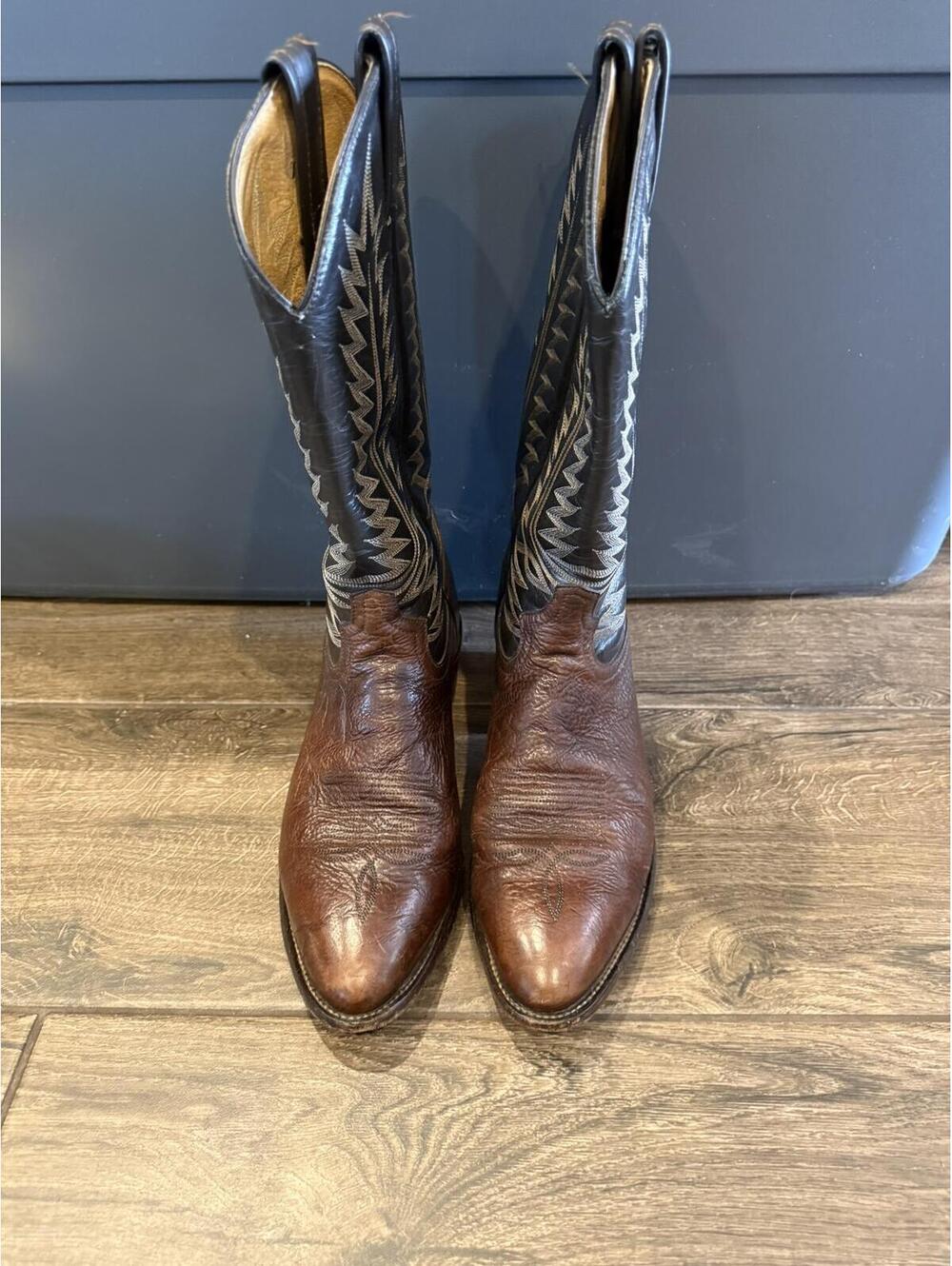 Tony Lama Brown and Black Leather Cowboy Boots Size 9.5 B